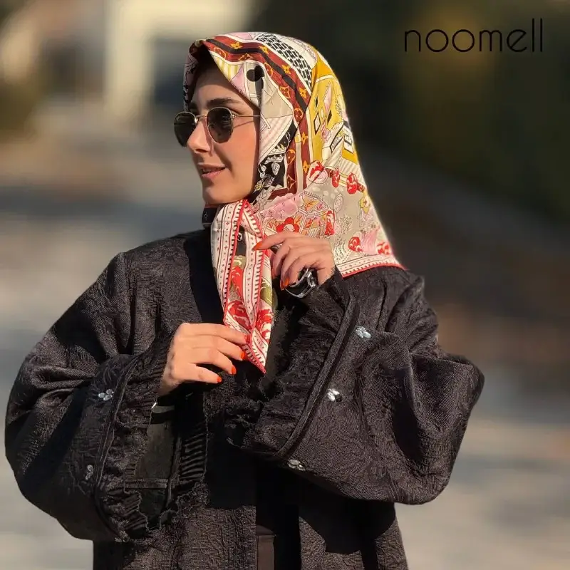 خرید روسری ابریشم دور دست دوز طرح ال وی