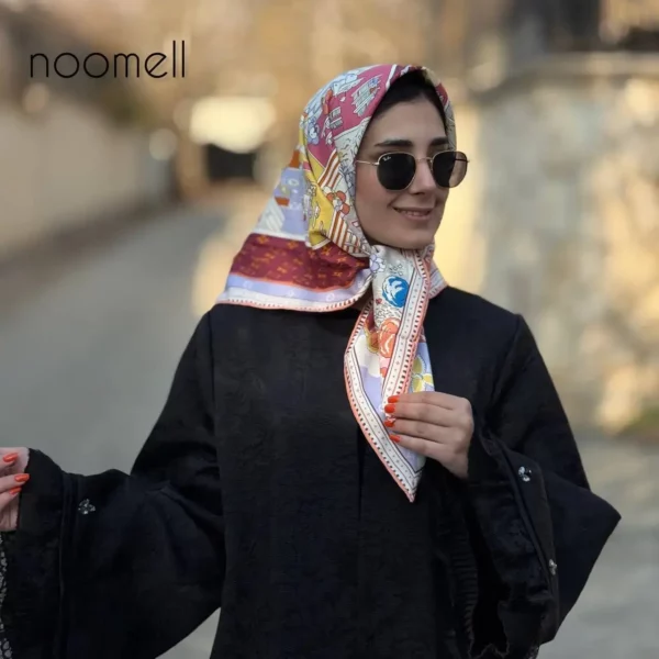 خرید روسری ابریشم دور دست دوز طرح ال وی