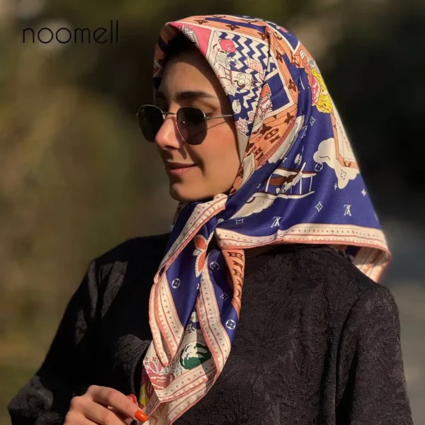 خرید روسری ابریشم دور دست دوز طرح ال وی