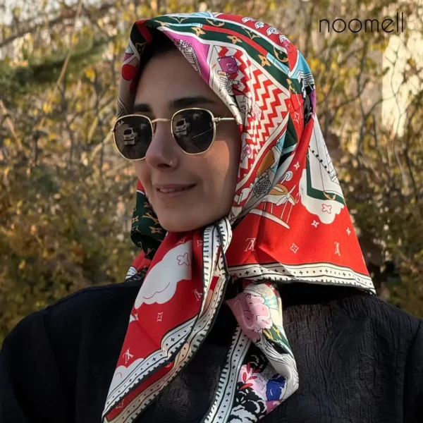 خرید روسری ابریشم دور دست دوز طرح ال وی